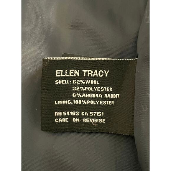 Ellen Tracy Winter Pea Coat Button Front Longline Wool Angora Women's 12 Navy - Picture 15 of 16